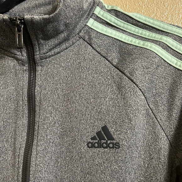 Adidas women’s Gray Jacket with misty teal Stripes size M - Picture 2 of 4